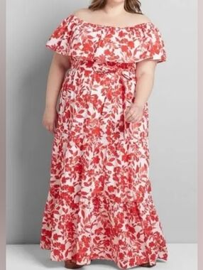Lane Bryant Off The Shoulder Red Floral Dress